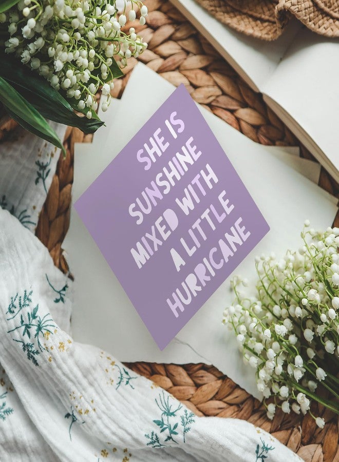 KFXHANGD Purple Inspirational Wooden Box Sign Desk Decor, Purple Room She Is Sunshine Mixed with a Little Hurricane Signfor Nursery Girls Bedroom, Purple Positive Shelf Desk Decor 5x5In - Image 3